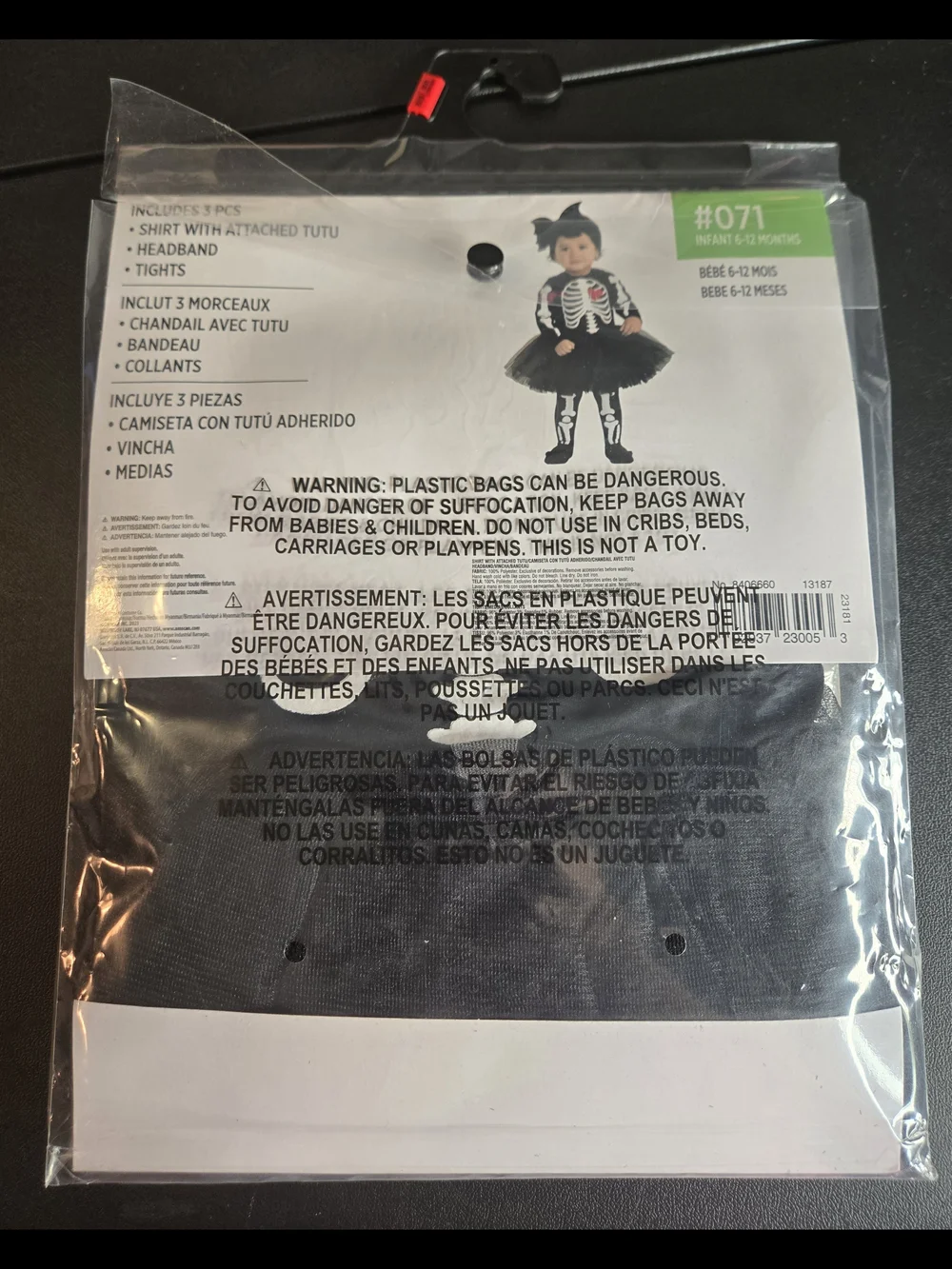 Baby Bones Kids Black Skeleton Tutu Costume with Red Heart